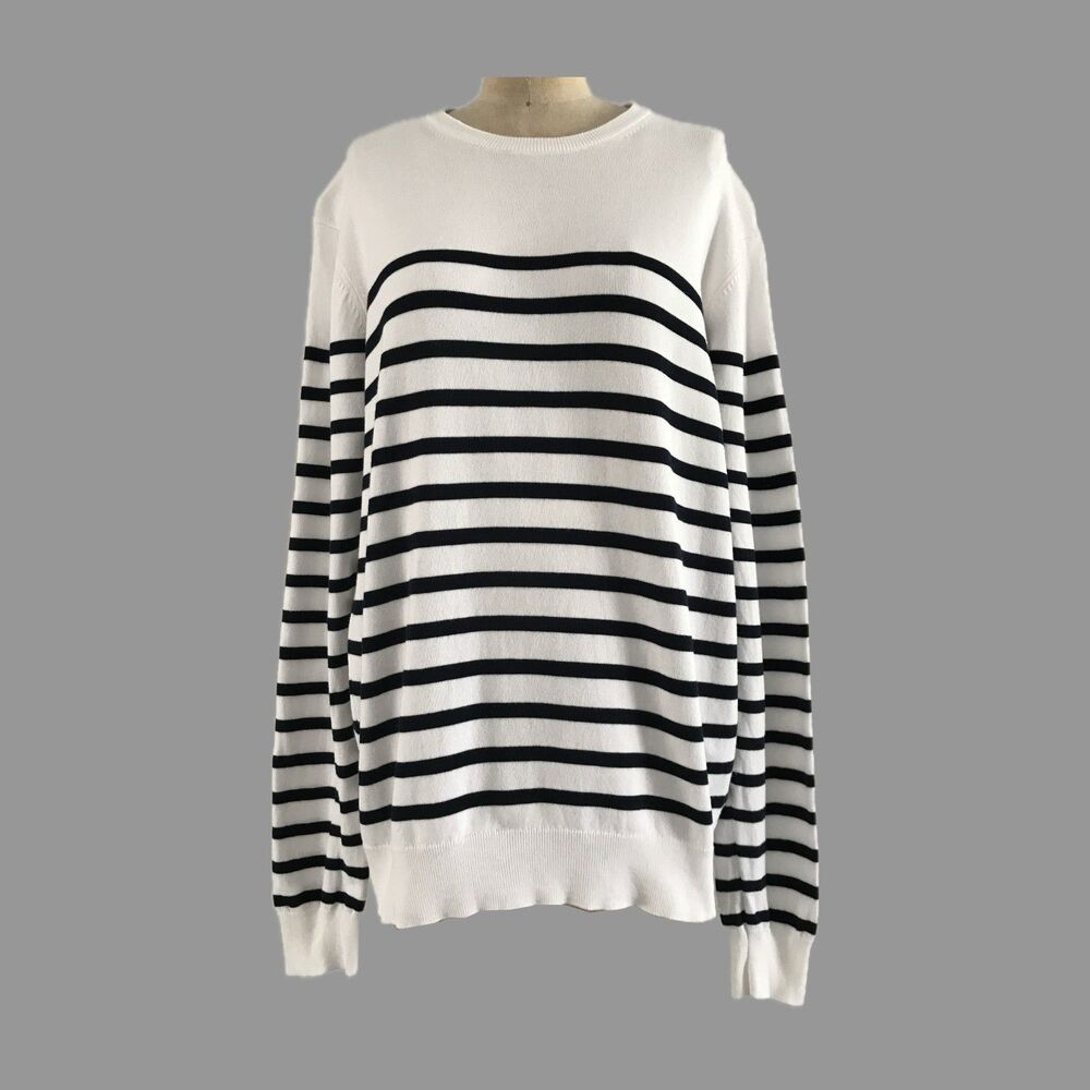 Uniqlo White Navy Blue Striped Long Sleeve Cotton Normcore Sweater Womens M